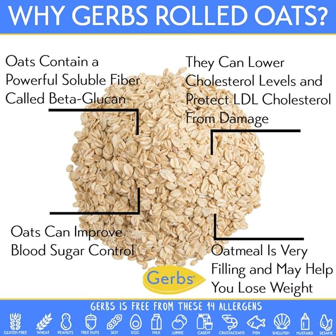 Gerbs Gluten-Free Traditional Rolled Oats 2 lbs. | Premium Grade, Resealable Bag | Hearty Texture, Ideal for Baking & Breakfast | Top 14 Allergen-Free