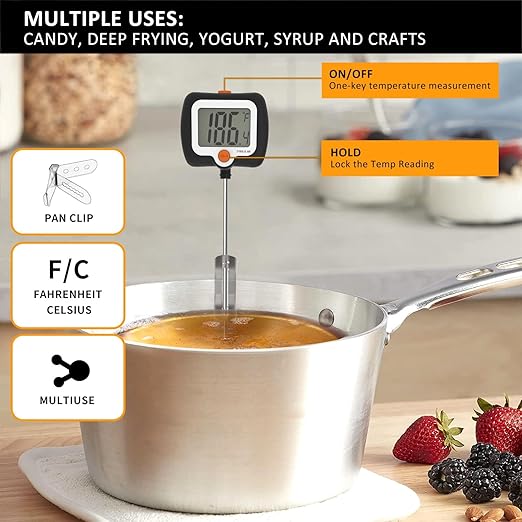 10 Inch Long Digital Candy Thermoometer with Pot Clip,Deep Fry Thermometer,Rotating Display, Best Instant Read Food Meat Thermometer for Candy Making or Deep Frying
