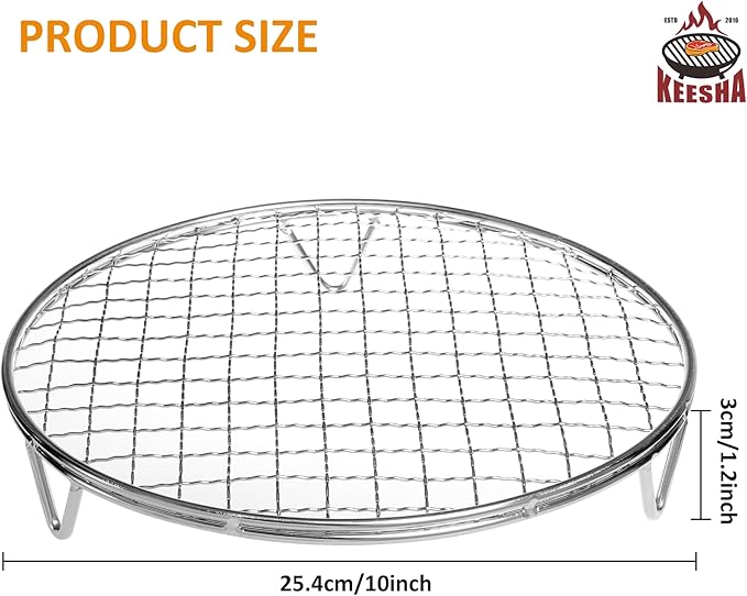 KEESHA 10 Inch Cooling Rack - 304 Stainless Steel Dish Rack for Cooking and Baking - Premium Steamer Rack, Canning Rack - Stackable Cake Cooling Rack