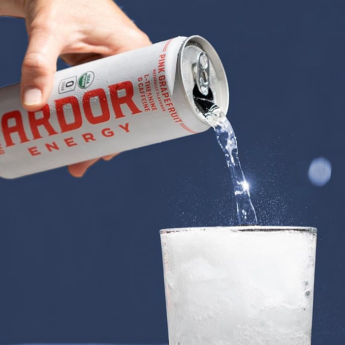 ARDOR ENERGY Sparkling Water with 100mg Natural Caffeine & 200mg L-Theanine from Organic Green Tea for Smooth Energy & Focus | Healthy Energy Drink | No Sugar, Zero Calories, Vegan, Gluten-Free | Tropical Variety (Pack of 6, 12oz cans)