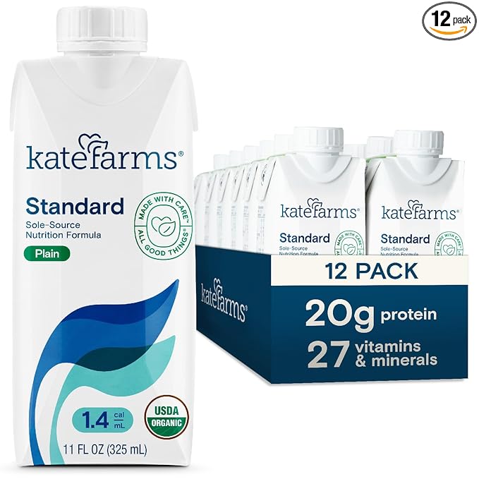 KATE FARMS Organic 1.4 High Calorie Nutrition Shake, Plain, 20g Protein, 27 Vitamins and Minerals, Meal Replacement, Protein Shake. 11 oz (12 Pack)