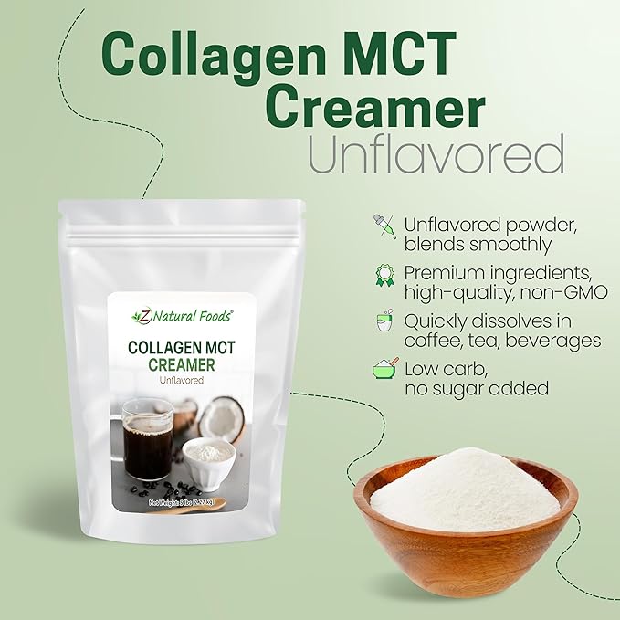 Z Natural Foods Collagen MCT Oil Creamer - Pure MCT Creamer Powder with Collagen Peptides - Collagen Creamer for Coffee, Tea & Culinary Use - Healthy Creamer, Keto & Paleo Friendly, Unflavored, 5 lb