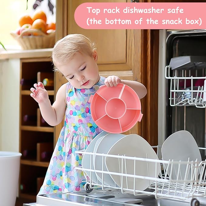 Kids' Rotating Snack Container Set – 2-Pack, Includes 1 Rotating Snack Container & 1 Round Sectioned Snack Box, BPA-Free, Dishwasher Safe, Perfect for Travel-Pink