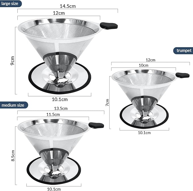 Pour Over Coffee Dripper-Stainless Steel Coffee Filter,Reusable Drip Cone Coffee Filter Portable Pour for 1-4 Cup (With Silicone Ring, L)