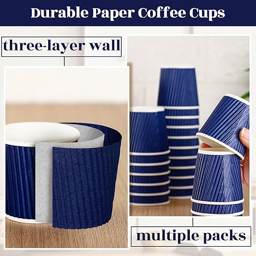 Yaomiao 200 x Disposable Espresso Cups, 4 oz, Corrugated Paper, Insulated, Heat Resistant, Blue, for Party, Cold Drinks, Tea