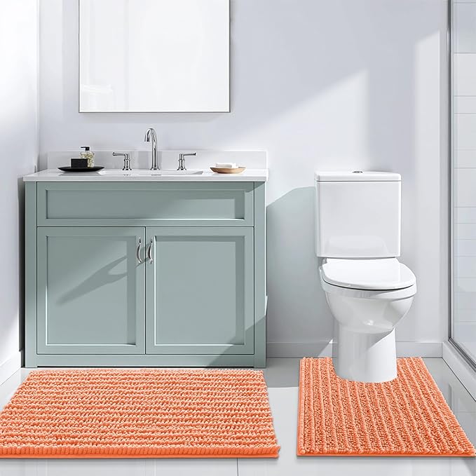 Arotive Luxury Chenille Bathroom Rug Mat, Extra Soft Thick Absorbent Shaggy Bath Rugs, Non-Slip Machine Wash Dry, Plush Bath Mats for Bathroom, Shower and Tub, 54x24, Coral