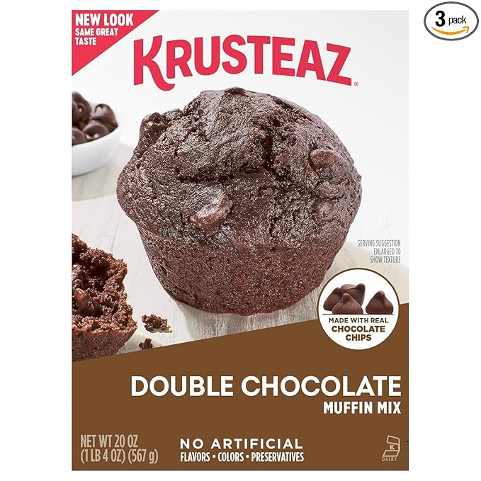 Krusteaz Muffin Mix, Double Chocolate Muffin Mix, Made with Real Chocolate Chips & No Artificial Flavors, Colors or Preservatives, 20 Ounce Box (Pack of 3)