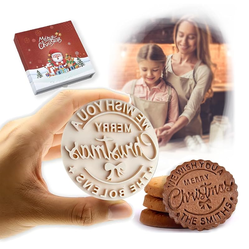 Personalized Christmas Cookie Stamps Customizable Name Cookie Stamps With Handle Cutter For Cookie Baking Decorating Cakes And Handmade Christmas Gifts Perfect (Concave cookie design)