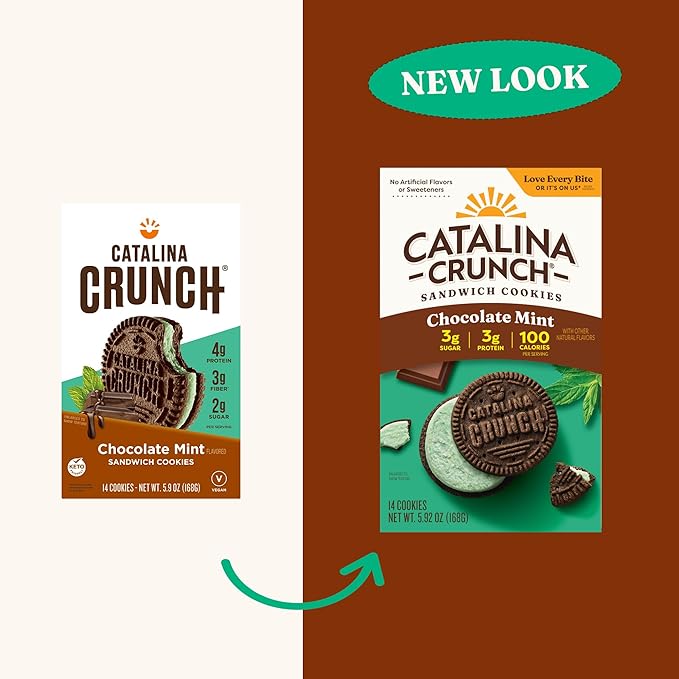 Catalina Crunch Protein Cookies, 4g Protein per Serving | Low-Sugar Sandwich Cookies | Gluten Free, Vegan | Keto Dessert Snacks - Chocolate Mint, 5.9 oz. (14 Count)