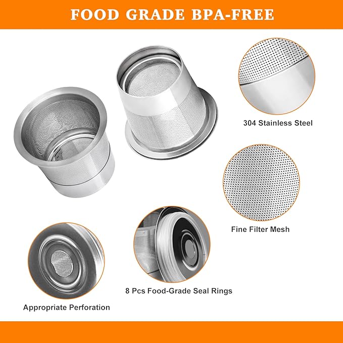 Reusable K Cups Compatible with Ninja Pods and Grounds Coffee Maker, Stainless Steel K Cup for Ninja Dual Brew CFP101 & Ninja Single-Serve PB051/PB041, Reusable Coffee Filter Pods Accessories (4 Pack)