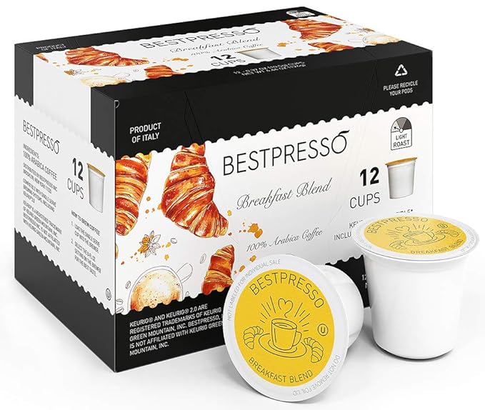 Bestpresso Coffee, Breakfast Blend Light Roast Single Serve K-Cup Pods, 96 Count (Compatible With 2.0 Keurig Brewers) 8 Packs Of 12 Cups