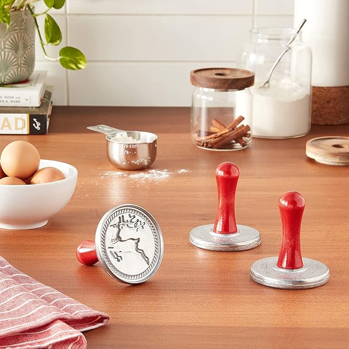 Nordic Ware 01236 Yuletide Cast Cookie Stamps, 3-inch rounds, Silver
