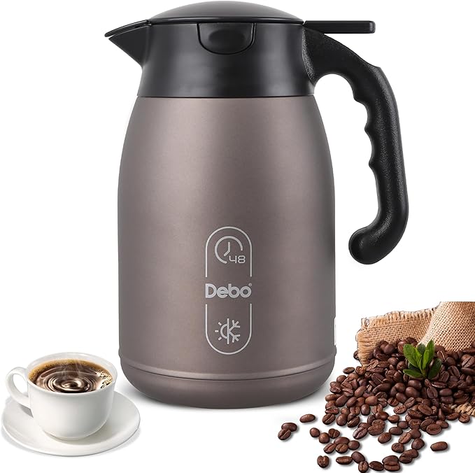 Thermal Coffee Carafe 56oz Large Capacity,Double-Walled Vacuum Insulated Stainless Steel Coffee Pot & Hot Beverage Server,BPA-Free,Keeps Hot Coffee Warm for Hours,Leak-Proof Design（Oatmeal）