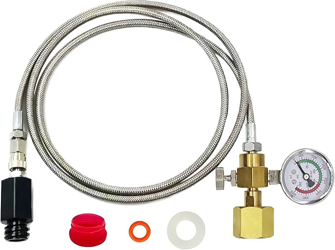 CO2 Tank CO2 Cylinder Quick Connect Adapter Hose with 3500psi Pressure Gauge, CGA320 to TR21-4, Compatible with Fizzi/Onetouch/Jet/AQUA FIZZ Blue Cylinder Soda Water Machine (36in)