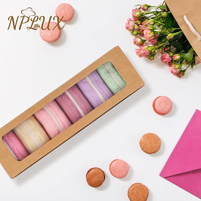 36 Pack Macaron Boxes for 5-7 Macarons Container Packaging Strawberry Candies Sweets Boxes with Sticker for Gift Giving(Brown)