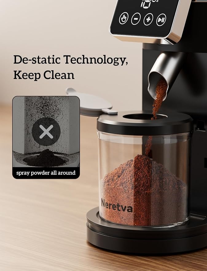 Neretva Burr Coffee Grinder, 2 in 1 Professional Espresso Grinder Stainless Steel Suit 51~58mm Portafilter Coffee Bean Grinder 30 Precise Setting & Anti-Static for Espresso/French Press/Drip/Cold Brew