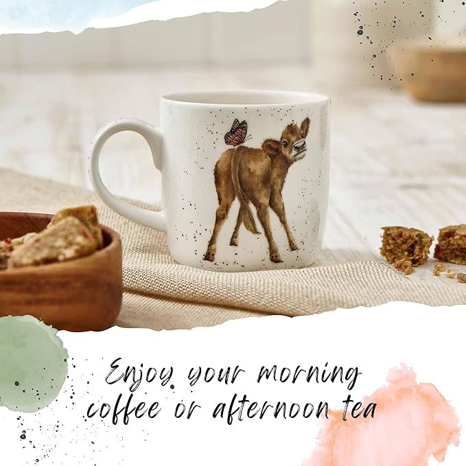 Royal Worcester Wrendale Designs Bessie Cow Mug | 14 Ounce Large Coffee Mug with Cow Design | Made from Fine Bone China | Microwave and Dishwasher Safe