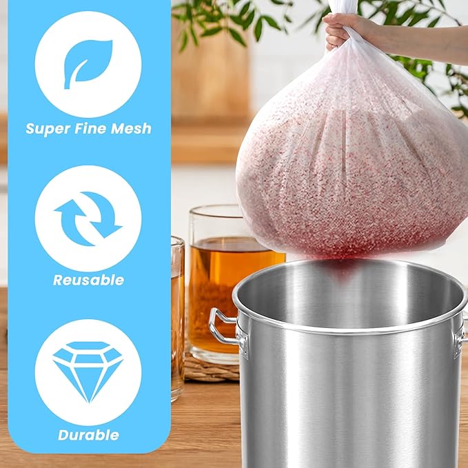 10 Pack 26"x22" Brew Bag, Extra Large Straining Bag, Reusable Fine Mesh Bag, White Drawstring Filter Bag for Beer, Nut Milk, Cold Brew, Wine, Coffee, Tea, Grain
