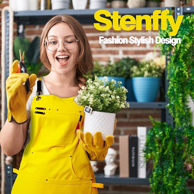 Kitchen Apron, Work Apron, Canvas, Multiple Pockets, Gardening, Painting, BBQ, Artist, Carpenter, Sizes M to XXL, Yellow