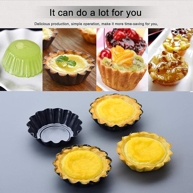 12 Packs Egg Tart Mold, Size 2.6 x 0.9inch, Cupcake Cake Muffin Mold Tin Pan Baking Tool, Carbon Steel