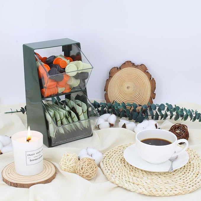 2 Pack Coffee Pod Holder K Cup Storage Coffee Bar Organizer for Home and Office Countertop Organiser Storage Bins for Coffee Station Counter Container for Tea bag Sugar Creamer Filter Green