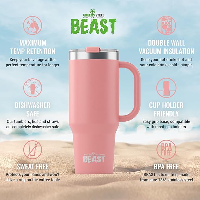 Beast 42 oz Tumbler Stainless Steel Vacuum Insulated Coffee Ice Cup Double Wall Travel Flask (Blossom Pink)