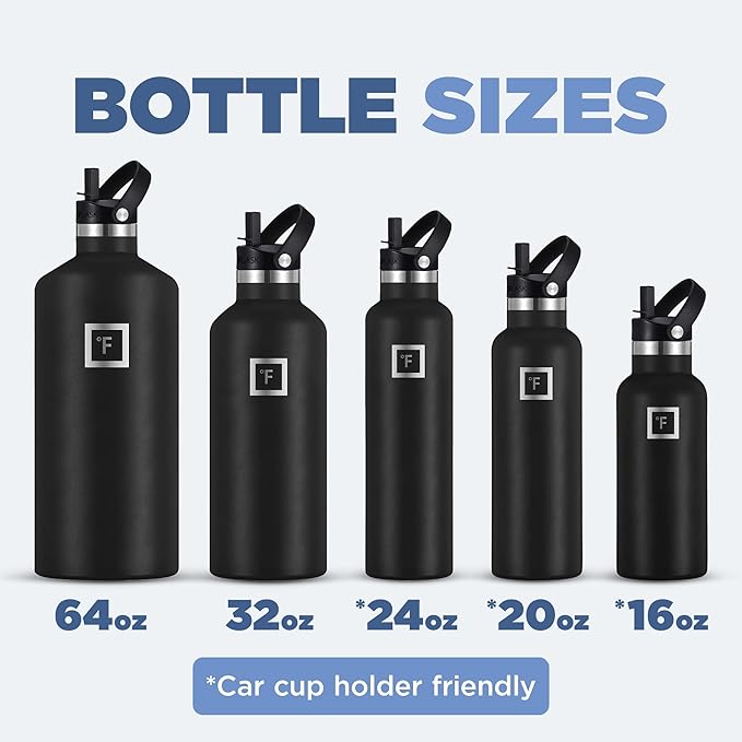 IRON °FLASK Camping & Hiking Hydration Canteens - 3 Lids (Narrow Straw Lid) Leak Proof Vacuum Insulated Stainless Steel - Hot & Cold Double Walled Sports Water Bottle - Dark Rainbow, 64 Oz