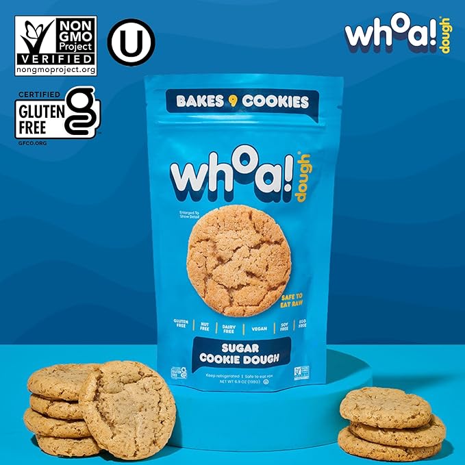 Whoa Dough Ready to Bake Cookie Dough Sugar Cookie – Certified Non-GMO, Kosher, Gluten Free – Plant-Based Snack Dough Made with Real Ingredients – 12 Pack