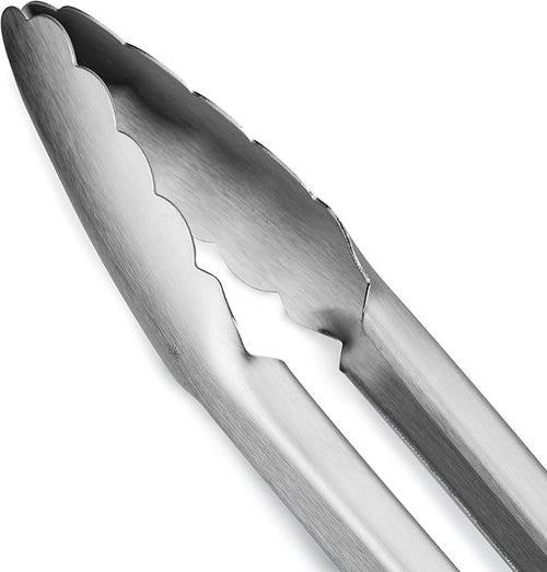 304 Stainless Steel Kitchen Cooking Tongs, 12" and 14" Set of 2 Sturdy Grilling Barbeque Brushed Locking Food Tongs with Ergonomic Grip, Aqua Sky