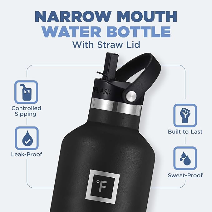 IRON °FLASK Camping & Hiking Hydration Canteens - 3 Lids (Narrow Straw Lid) Leak Proof Vacuum Insulated Stainless Steel - Hot & Cold Double Walled Sports Water Bottle - Cashmere Cream, 32 Oz