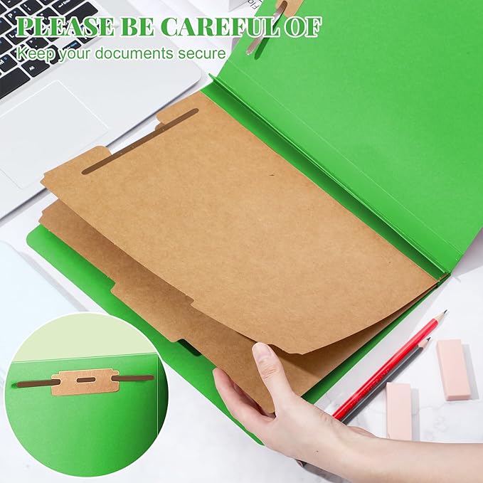 24 Pcs Classification Folders Letter Size Bulk - 2 Dividers Pressboard File Folder with 3. 5 Inch Expansion, 2 Prongs Fastener, Heavy Duty Office File Organizer for Teacher Medical (Green)
