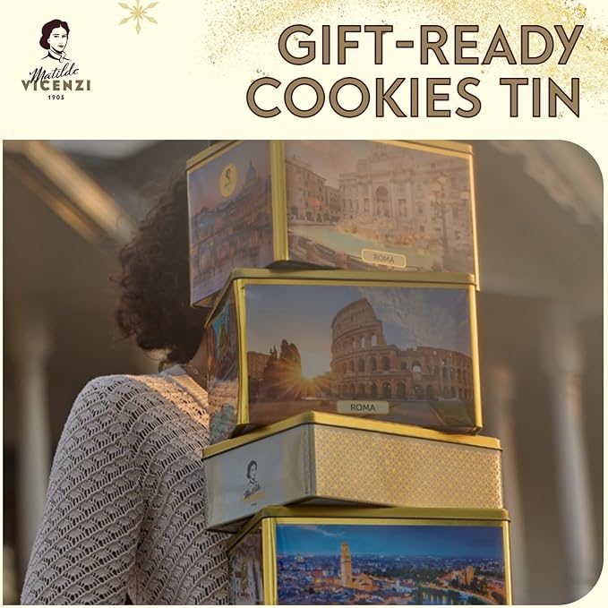 Matilde Vicenzi Verona Cookie Tin - Gourmet Italian Cookies Assortment in Individually Wrapped Trays - Pastries & Bakery Dessert for Christmas Gifts - Assorted Cookies in Italian Design Gift Tin 25.4oz (720g)