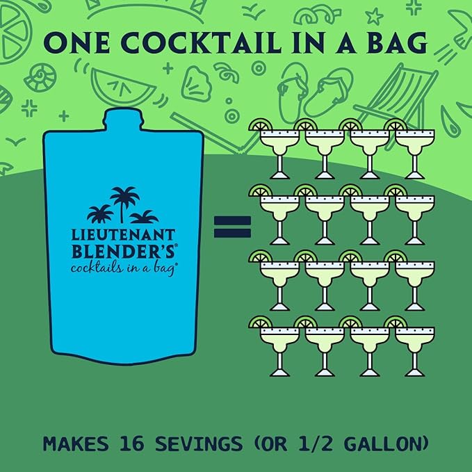 Lt. Blender's Margarita in a Bag - Margarita Mix - Each Bag Makes 1/2 Gallon of Frozen Margaritas – Non-GMO Cocktail Mix - No Margarita Machine Needed – Add Liquor, Wine or as a Mocktails (Pack of 1)