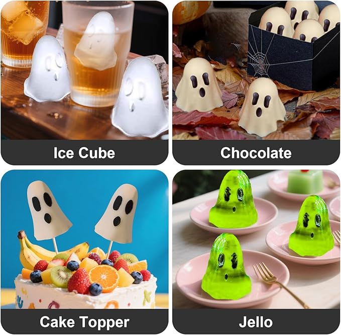 Halloween Ice Cube Molds,5PCS Ghost Silicone Molds for Chocolate, Candy, Jelly,Cake Topper Halloween Party Ice Cube Tray