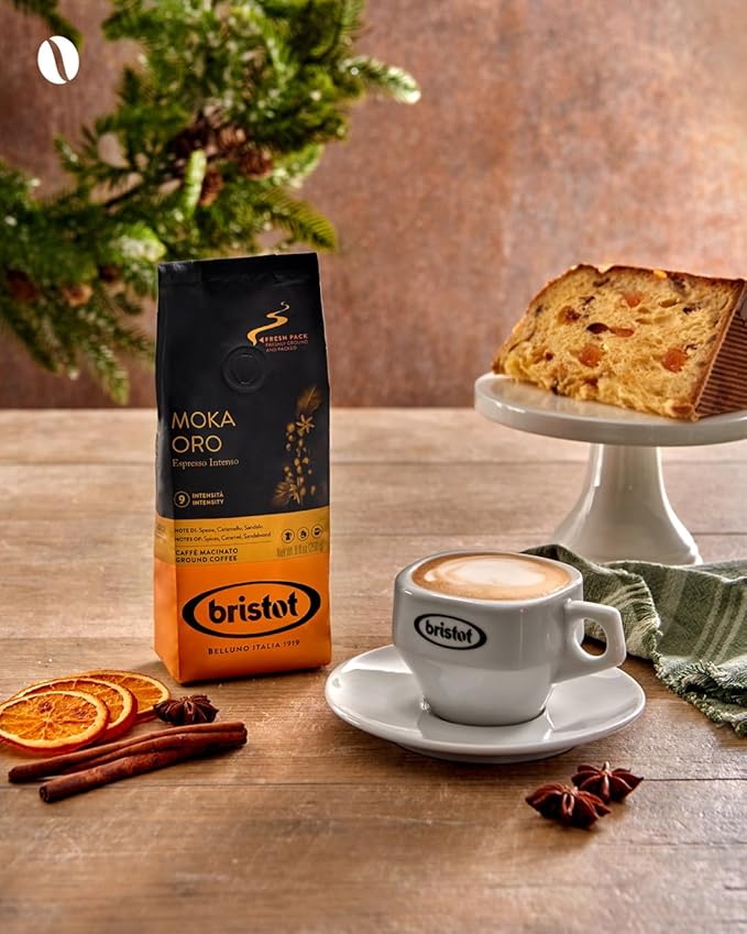 Bristot Moka Oro Ground Coffee | Italian Ground Espresso | Medium Roast | For Moka, French Press, Pour Over | 8.8oz/250g (Pack of 2)