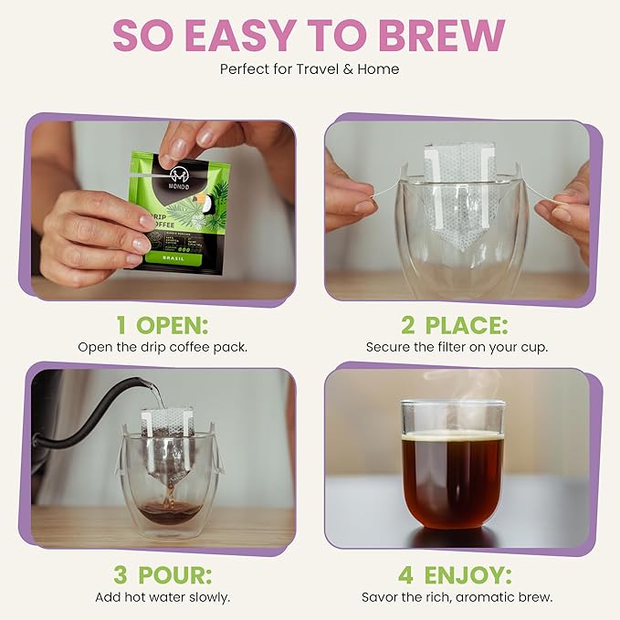 Mondo Drip Coffee Mix (10-Pack Variety), Single Serve Pour Over Filter Bags, Pre-Filled 100% Arabica, Medium Roast