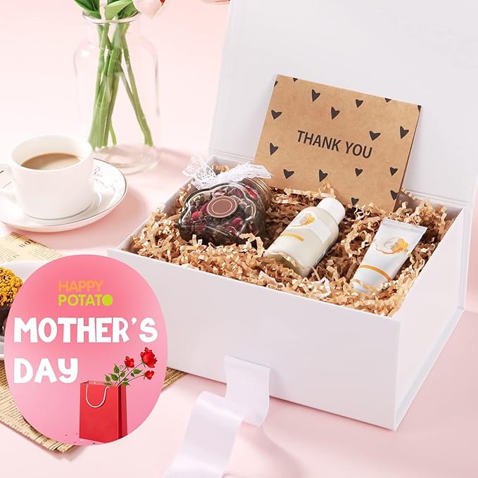 HAPPY POTATO 5 Gift Boxes with Lids 9x6.5x3.8 Inches, White Gift Boxes for Presents, Magnetic Closure Gift Boxes with Lids (Glossy White, Pack of 5)