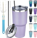 30 oz Tumbler with Lids and Straws, Stainless Steel Insulated Coffee Tumbler, Double Wall Vacuum Insulated Travel Mug Cup, Leakproof Thermal Coffee Cup for Hot and Cold Drinks (Light Purple)