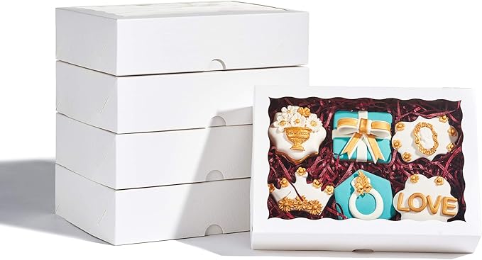 4PCS 10 x 7 x 2.5 inches Cookies Bakery Boxes with Window Cakesicle Chocolate Bomb,Macaron Boxes,Clear Chocolate Covered Strawberries Boxes Pretzel Rods Boxes