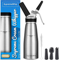 PRO Cream Dispenser, Durable High-Grip, Metal Lid with Rubber, 3 Nozzles, for Hot/Cold Use, Cleaning Brush Included, Silver - 500 ml / 1 Pint