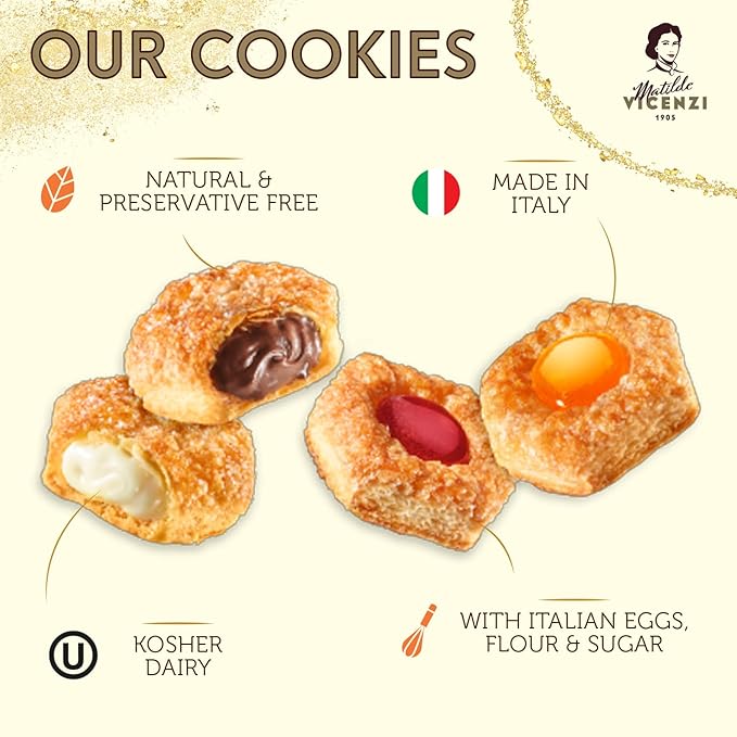 Matilde Vicenzi Millefoglie D'Italia Fine Selection of Italian Pastries - Gourmet Gifts For Thanksgiving, Christmas - Assortment of Vanilla, Apricot, Chocolate, & Raspberry Cookies - 13.76 oz (390g)