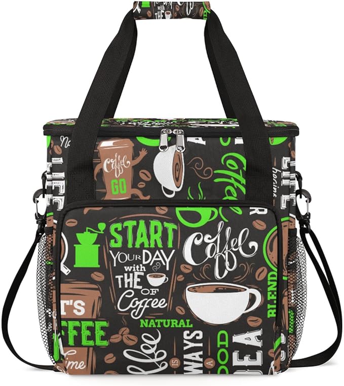 Green Start Your Day Coffee Coffee Maker Carrying Bag, Coffee Machine Travel Storage Bag Compatible with K-Mini or K-Mini Plus, Portable Single Serve Coffee Brewer Case with Pockets for K-Cup Pods