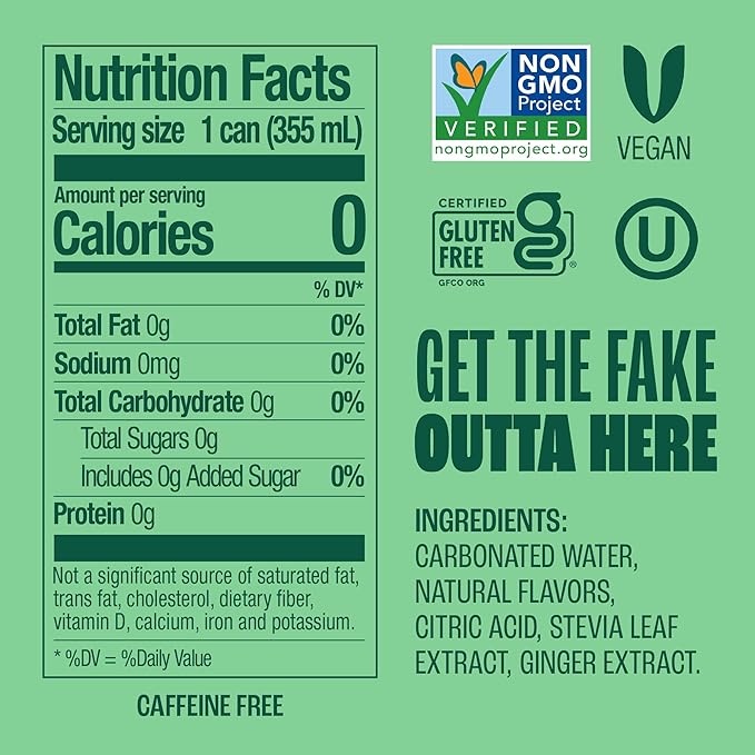 Zevia Zero Sugar Soda, Ginger Ale, 12 oz Cans (24-Pack) – Naturally Sweetened, Non-GMO Project Verified, Gluten-Free, Vegan