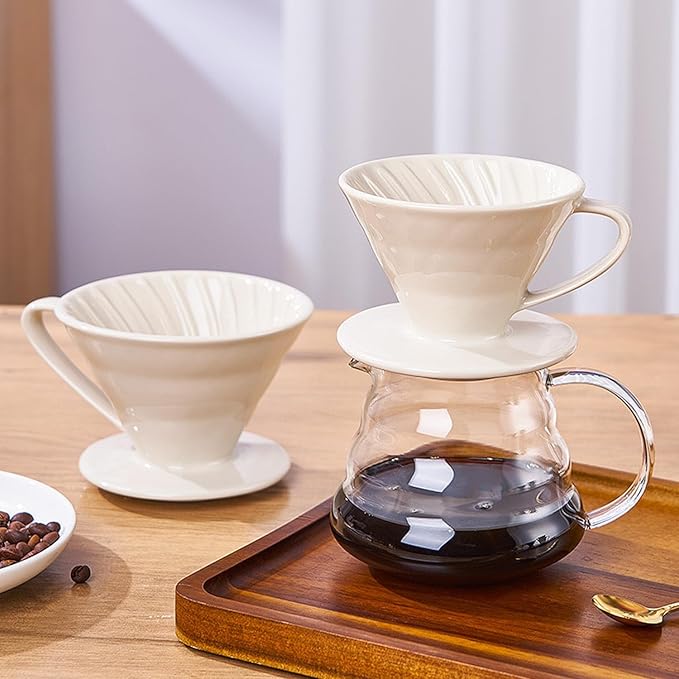 Pour Over Coffee Maker, Single Cup Coffee Dripper, Manual Porcelain Slow Brewing Accessories for Travel, Camping, Office, Home, Cafe, Coffee Gifts (Milky White, Large)