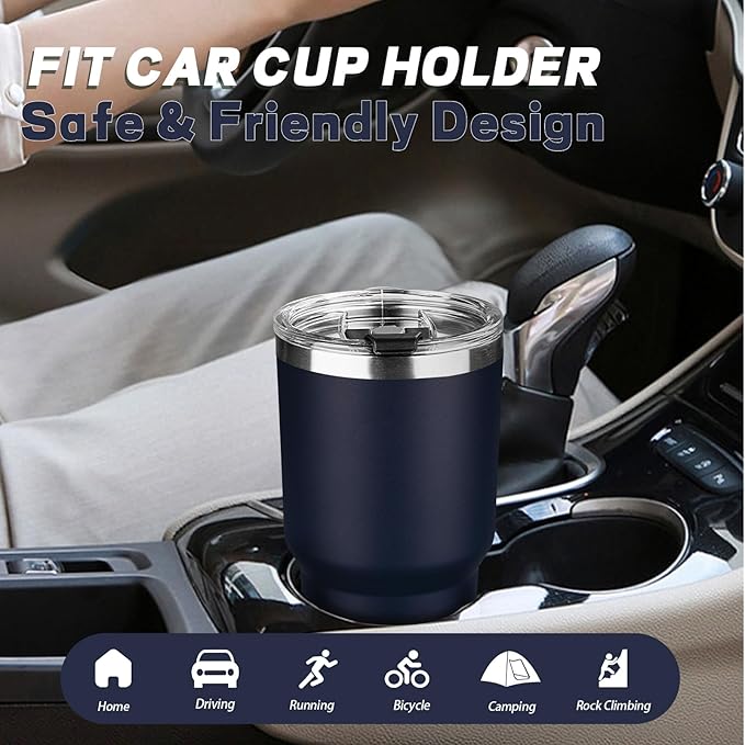 30 oz Tumbler with Lids and Straws, Stainless Steel Insulated Coffee Tumbler, Double Wall Vacuum Insulated Travel Mug Cup, Leakproof Thermal Coffee Cup for Hot and Cold Drinks (Navy Blue)