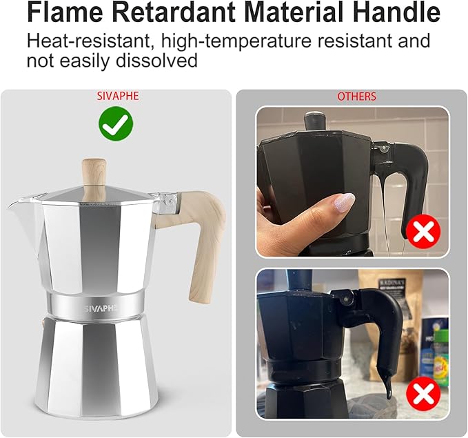 Sivaphe Aluminum Moka Pot 9 Espresso Cups, Percolator Espresso and Coffee Maker, Portable Stove top Italian and Cuban Café Brewer for Home and Camping Sliver