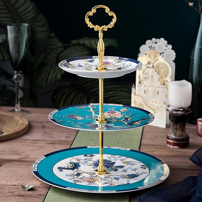 ACMLIFE Bone China Tea Sets with Cake Stand 3 Tiers for 6 Adults, 21 Piece Vintage Tea Cup Set, Blue Floral Tea Sets for Women Tea Party or Gift Giving China/English Tea Cup Set