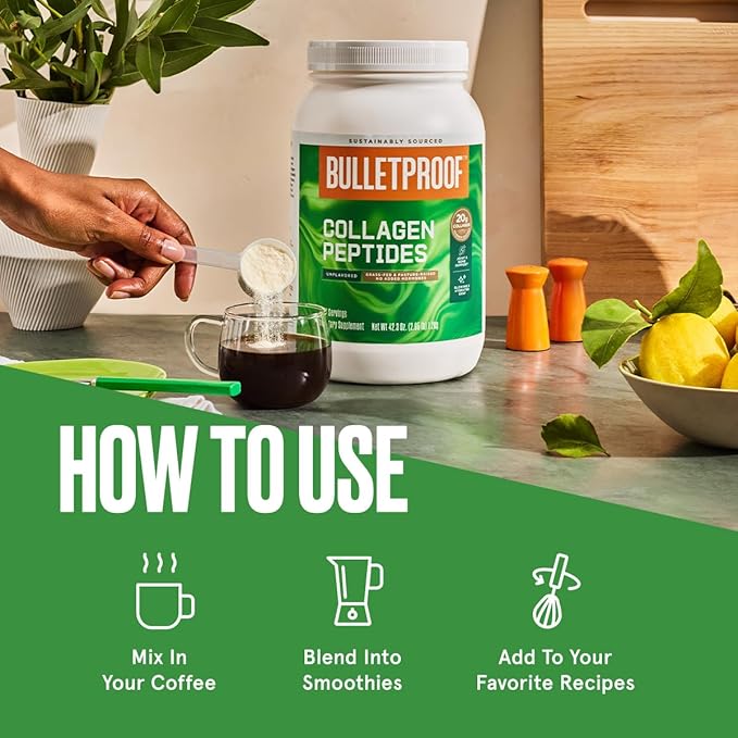 Bulletproof Unflavored Collagen Peptides Powder, 42.3 Ounces, Grass-Fed Collagen Protein and Amino Acids for Skin, Bones and Joints, Packaging May Vary