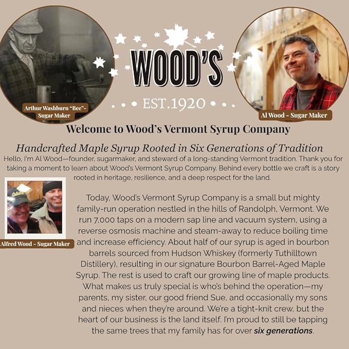 WOOD'S Pumpkin Spice Maple Syrup – Small-Batch Vermont Maple Syrup Infused with Cozy Fall Spices | Natural, Vegan Sweetener for Coffee, Pancakes, Baking & More | 8.45 Fl Oz (250mL)