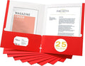 Zzrywuty File Folders with Pockets Letter Size, 25-Pack Paper Folders with Card Slot, Two Pocket Folders for School Students, Businessmen, Home and Office Workers（Red）